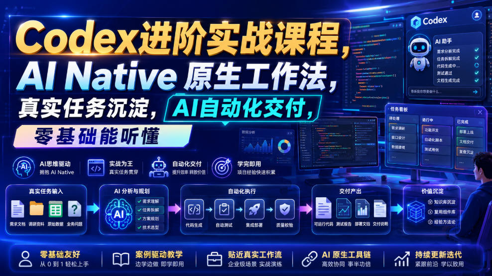 Codex进阶实战课｜AI Native原生工作法，22节真实任务落地，从配置到AI自动化交付全链路教程-网赚36计