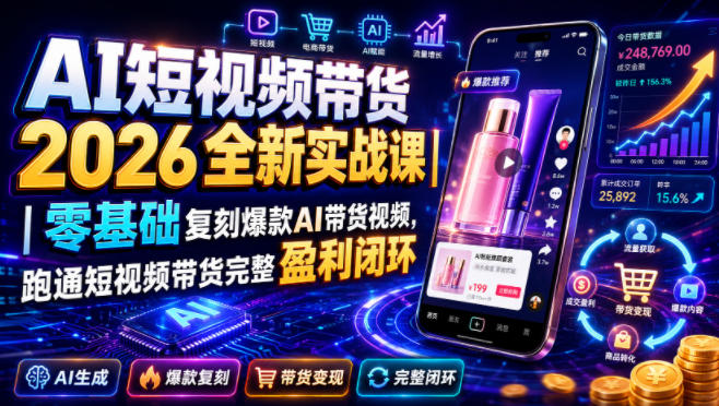 AI短视频带货2026全新实战课｜零基础复刻爆款AI带货视频，跑通短视频带货完整盈利闭环-网赚36计