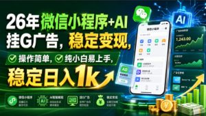 26年微信小程序+AI挂G广告，稳定变现，操作简单，纯小白易上手，稳定日入1k【揭秘】-网赚36计