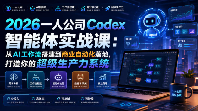 2026一人公司Codex智能体实战课：从AI工作流搭建到商业自动化落地，打造你的超级生产力系统-网赚36计