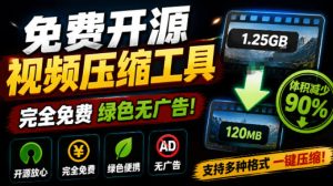 Github开源视频压缩瘦身工具，轻松压缩90%，并保持画质清晰，完全免费绿色无广告！VideoSlim-网赚36计