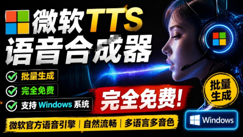 微软TTS免费语音配音生成器,完全免费,支持多语音、多音色选择,Windows系统专用TTS语音合成器-网赚36计