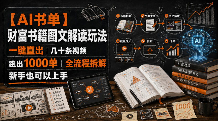 【AI书单】财富书籍图文解读玩法，一键直出，几十条视频，跑出1000单，全流程拆解，新手也可以上手-网赚36计