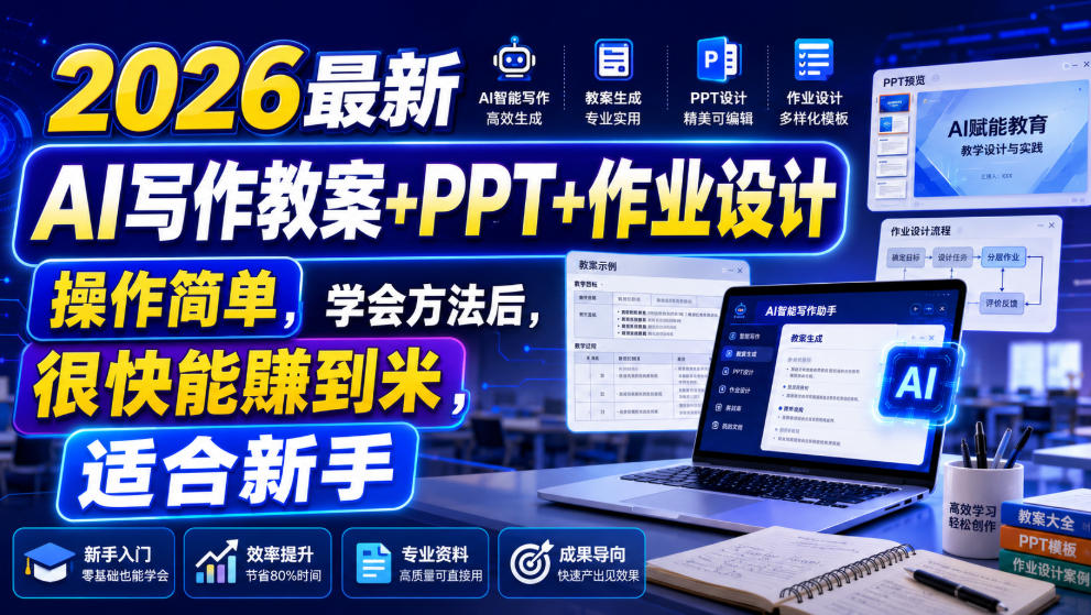 2026最新AI写作教案+PPT+作业设计，操作简单，学会方法后，很快能賺到米，适合新手-网赚36计