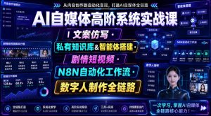AI自媒体高阶系统实战课｜文案仿写・私有知识库&智能体搭建・剧情短视频・N8N自动化工作流・数字人制作全链路-网赚36计
