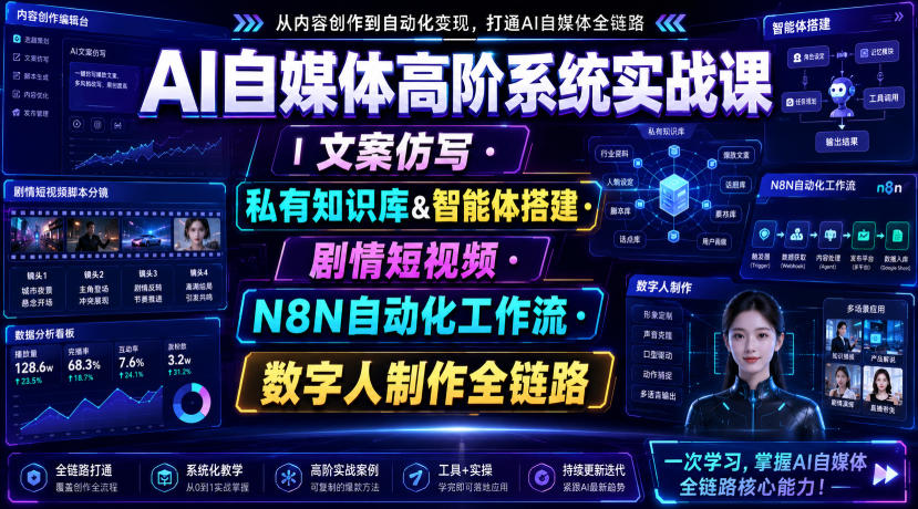 AI自媒体高阶系统实战课｜文案仿写・私有知识库&智能体搭建・剧情短视频・N8N自动化工作流・数字人制作全链路-网赚36计