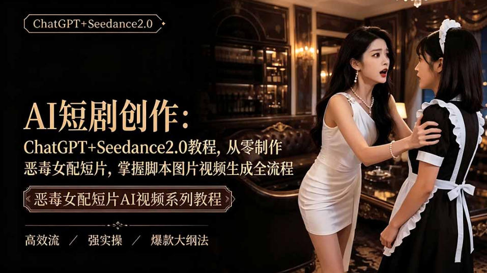 AI短剧从零创作实战课｜ChatGPT脚本撰写+Seedance2.0视频生成，恶毒女配短剧全流程教程-网赚36计