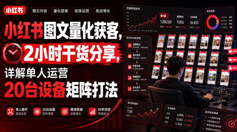 小红书图文量化获客，2小时干货分享，详解单人运营20台设备矩阵打法-网赚36计