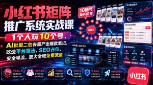 小红书矩阵推广系统实战课｜1个人玩10个号，AI批量二创去重产出爆款笔记，吃透平台算法、SEO占位、安全导流，放大全域免费流量-网赚36计