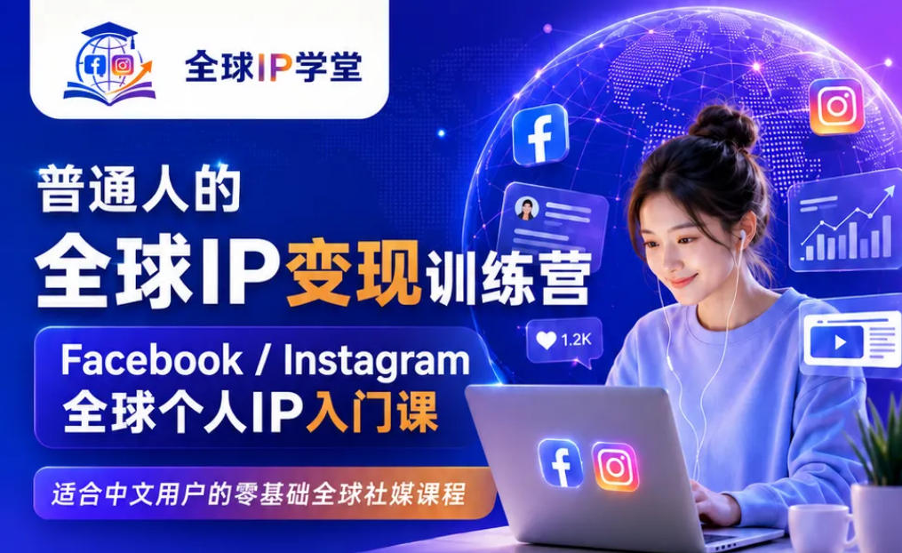 普通人的全球IP变现训练营，Facebook/Instagram全球个人IP入门课，零基础全球社媒课程-网赚36计