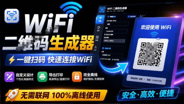 完全离线使用！WiFi二维码生成器，一键扫码快速连接WiFi，支持自定义风格导出WiFi二维码生成器-网赚36计