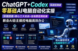 ChatGPT+Codex实战应用课｜零基础AI电脑自动化实操，环境搭建+核心三大实战+全场景应用拓展，教会AI自主操控电脑高效办公-网赚36计