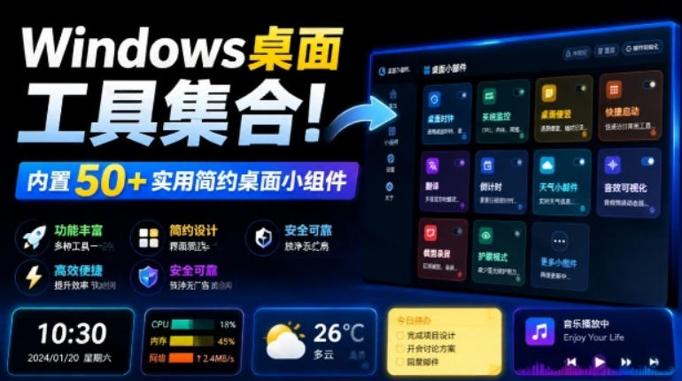 Windows桌面工具集合！内置50+实用简约桌面小组件，含截图、录屏、翻译、天气等，多秘工具箱-网赚36计