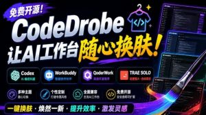 免费开源的CodeDrobe，让AI工作台随心换肤，支持Codex、WorkBuddy等，免费且本地运行！-网赚36计
