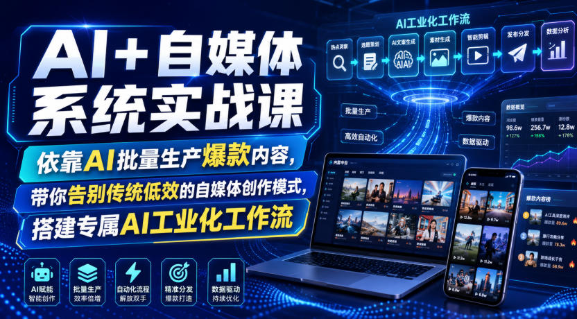 AI+自媒体系统实战课,依靠AI批量生产爆款内容,带你告别传统低效的自媒体创作模式,搭建专属AI工业化工作流-网赚36计