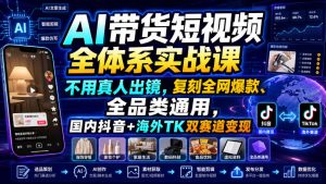 AI带货短视频全体系实战课，不用真人出镜，复刻全网爆款、全品类通用，国内抖音+海外TK双赛道变现-网赚36计