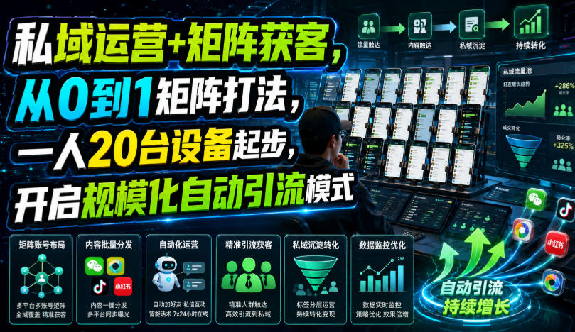 私域运营+矩阵获客，从0到1矩阵打法，一人20台设备起步，开启规模化自动引流模式！-网赚36计