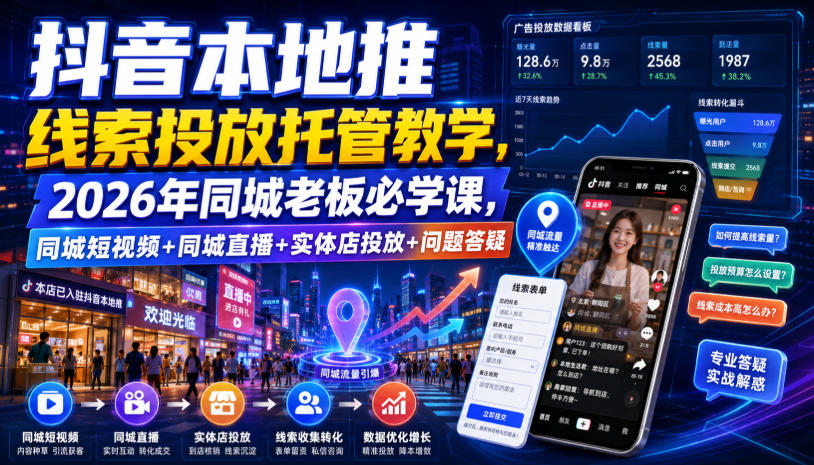 抖音本地推线索投放托管教学，2026年同城老板必学课，同城短视频+同城直播+实体店投放+问题答疑-网赚36计
