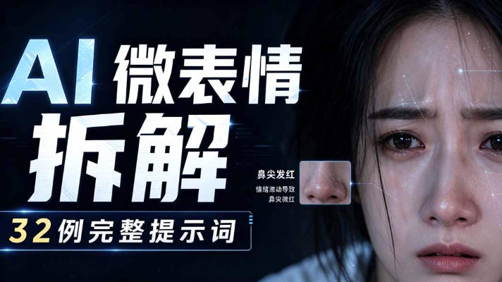 AI微表情拆解提示词合集，精准调控AI角色表情，可直接复用，0基础也能调出影视级表情变化
