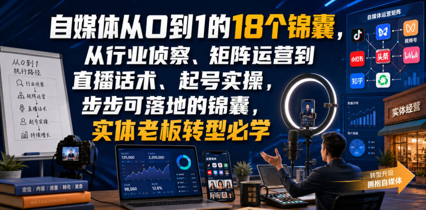 自媒体从0到1的18个锦囊,从行业侦察、矩阵运营到直播话术、起号实操,步步可落地的锦囊,实体老板转型必学-网赚36计