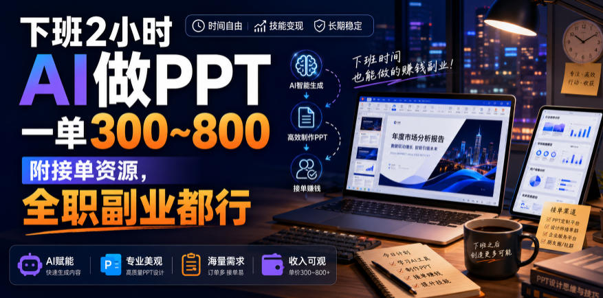 下班2小时AI做PPT，一单300~800，附接单资源，全职副业都行【揭秘】-网赚36计