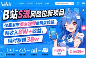 B站S流网盘拉新项目，仅靠发布美女视频做网盘拉新，就收入8W+收益，同时涨粉38w-网赚36计