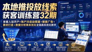 本地推投放线索获客训练营32期｜来客入驻开户+账户冷启动搭建+搜索广告+素材打造+数据分析降本优化全链路系统化教学（8月全新课程）-网赚36计