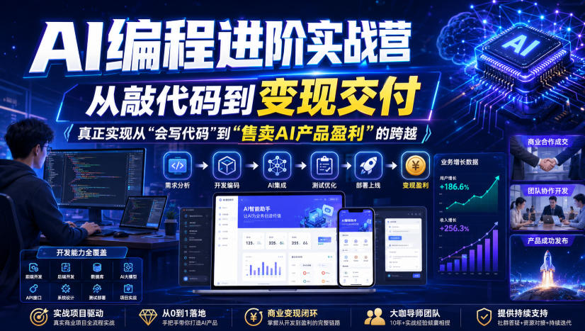 AI编程进阶实战营，从敲代码到变现交付，，真正实现从“会写代码”到“售卖AI产品盈利”的跨越-网赚36计