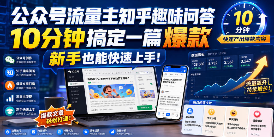 公众号流量主知乎趣味问答，10分钟搞定一篇爆款，新手也能快速上手！-网赚36计