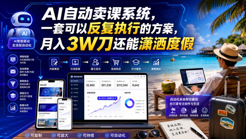 AI自动卖课系统,一套可以反复执行的方案,月入3W刀还能潇洒度假【原创双语字幕】-网赚36计