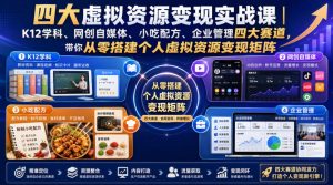 四大虚拟资源变现实战课｜K12学科、网创自媒体、小吃配方、企业管理四大赛道，带你从零搭建个人虚拟资源变现矩阵-网赚36计