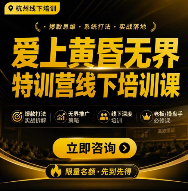 爱上黄昏无界特训营AI推广实战7月27-30杭州线下课，AI落地淘宝最完整的课程，学天猫淘宝的老板必看-网赚36计