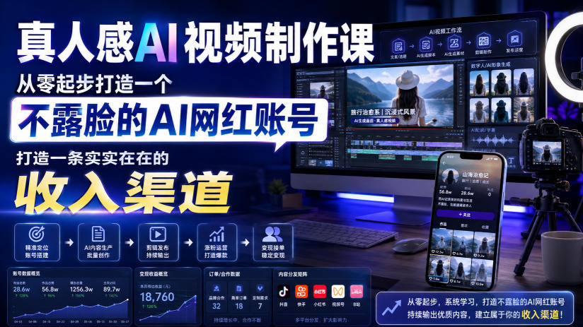 真人感AI视频制作课,从零起步打造一个不露脸的AI网红账号,打造一条实实在在的收入渠道【原创双语字幕】-网赚36计
