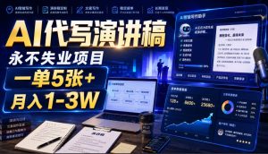 AI代写演讲稿，永不失业项目，一单5张+，月入1-3W【揭秘】-网赚36计