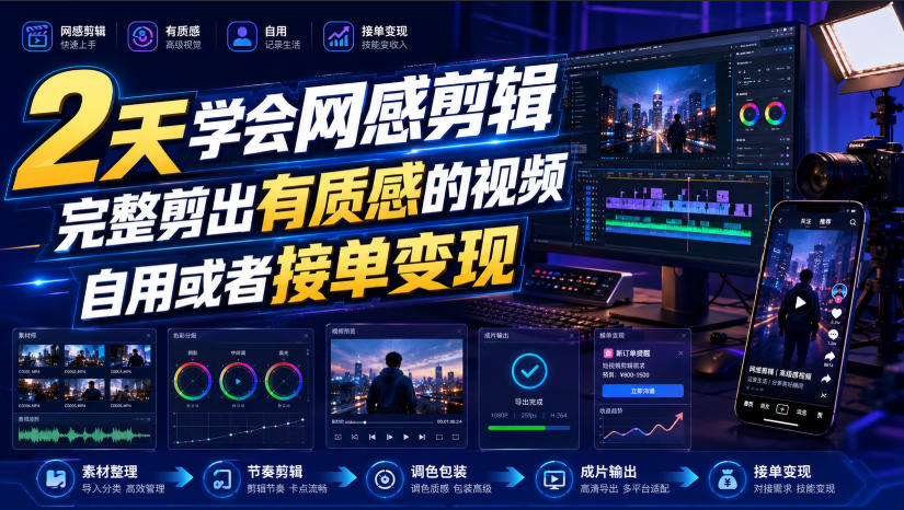 2天学会网感剪辑,完整剪出有质感的视频,自用或者接单变现-网赚36计