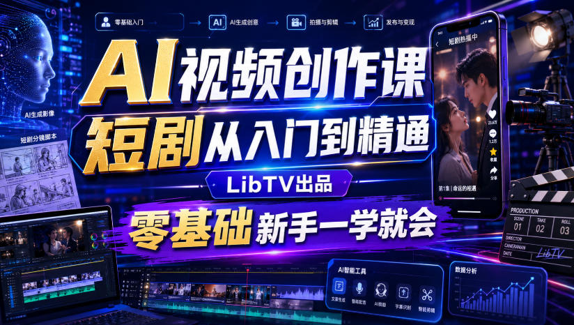 AI视频创作课,短剧从入门到精通,LibTV出品,零基础新手一学就会-网赚36计