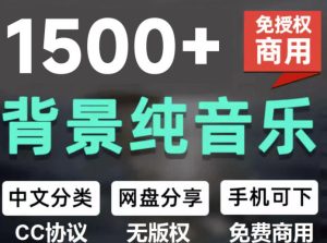 自费9.9元购买素材，1500首纯音乐免版权音乐包，中文分类，抖音快手自媒体音效素材资源-网赚36计