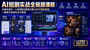 AI短剧实战全链路课程｜从脚本创作、人设场景分镜设计到LibTV高阶实操、一键成片标准化交付教程-网赚36计