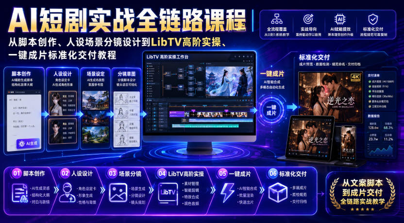 AI短剧实战全链路课程｜从脚本创作、人设场景分镜设计到LibTV高阶实操、一键成片标准化交付教程-网赚36计
