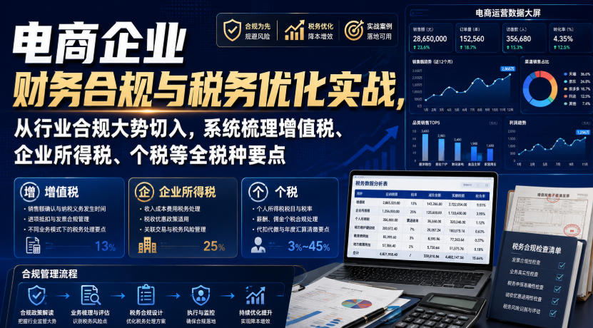 电商企业财务合规与税务优化实战，从行业合规大势切入，系统梳理增值税、企业所得税、个税等全税种要点-网赚36计