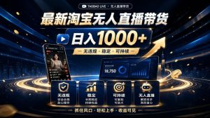 2026最新淘宝无人直播带货，日入1k+，无违规·稳定·可持续，抓住风口，轻松上手，收益可见【揭秘】-网赚36计