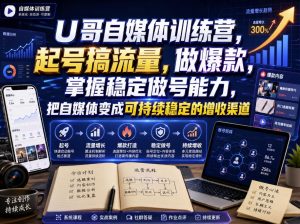 U哥自媒体训练营，起号搞流量，做爆款，掌握稳定做号能力，把自媒体变成可持续稳定的增收渠道-网赚36计