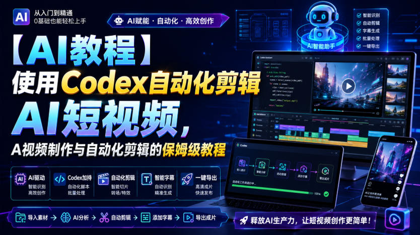 【AI教程】使用Codex自动化剪辑AI短视频，AI视频制作与自动化剪辑的保姆级教程-网赚36计