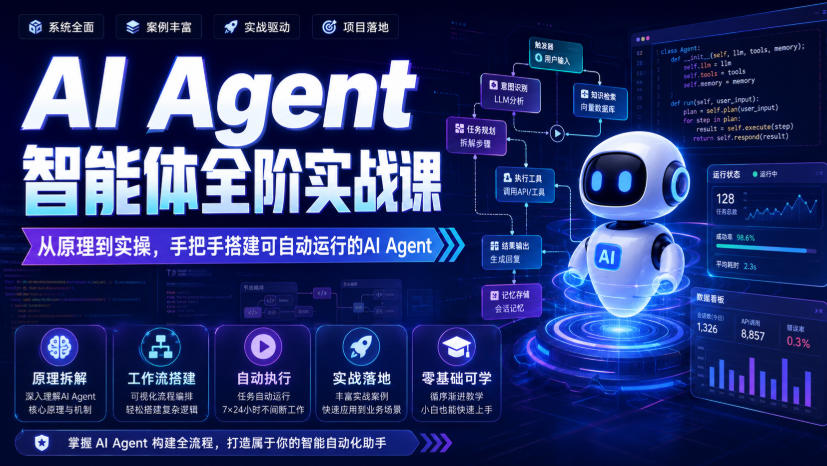 AI Agent智能体全阶实战课,从原理到实操,手把手搭建可自动运行的AI Agent(更新)-网赚36计