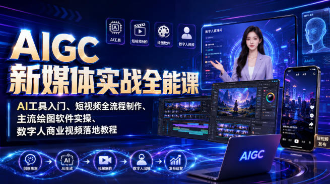 AIGC新媒体实战全能课|AI工具入门、短视频全流程制作、主流绘图软件实操、数字人商业视频落地教程-网赚36计