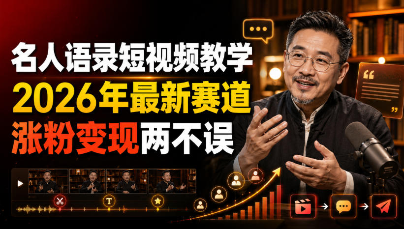 名人语录短视频教学,2026年最新赛道,涨粉变现两不误-网赚36计