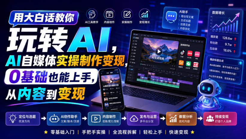 用大白话教你玩转AI，AI自媒体实操制作变现，0基础也能上手，从内容到变现-网赚36计