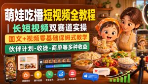 萌娃吃播短视频全教程｜长短视频双赛道实操，图文+视频零基础保姆式教学，伙伴计划-收徒-商单等多种变现方式-网赚36计