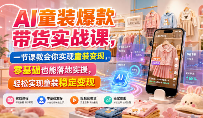 AI童装爆款带货实战课，一节课教会你实现童装变现，零基础也能落地实操-网赚36计