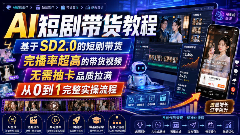 AI短剧带货教程，基于SD2.0的短剧带货，完播率超高的带货视频，无需抽卡品质拉满，从0到1完整实操流程-网赚36计